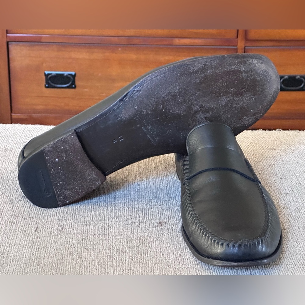 Santoni Black Leather Men’s Slip On Penny Loafers Size 13 D - Picture 8 of 15